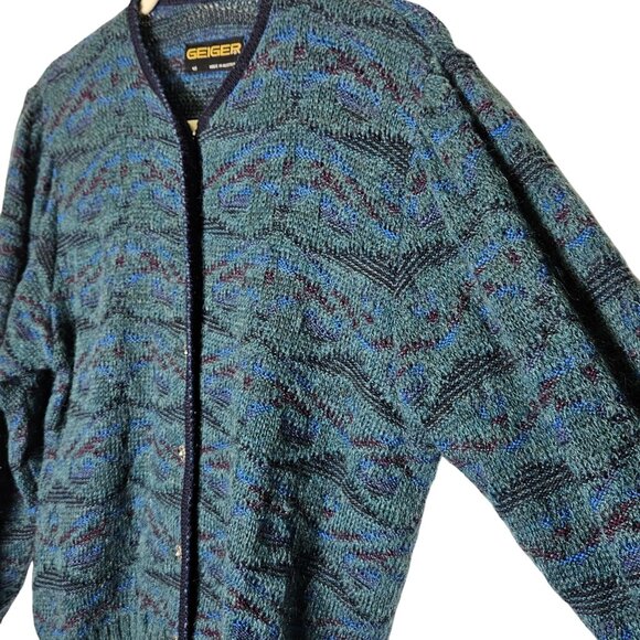 Geiger Womens Austrian Knit Cardigan Sweater 40‎ M Blue Green Wool Button Front - Picture 6 of 10